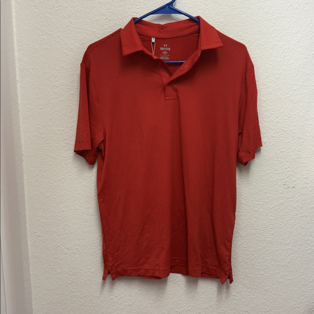 💲SALE💲 🏌️‍♂️ Under Armour Men’s Polo – Red with Black Stripes (NWT) 🏌️‍♂️